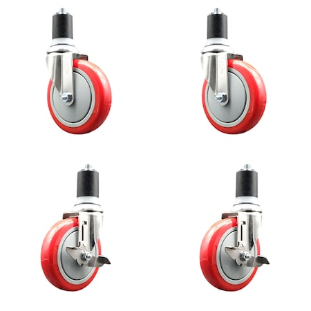 Service Caster 5 Inch 316SS Red Poly Swivel 1-7/8 Inch Expanding Stem Caster Brake SCC, 2PK SS316EX20S514-PPUB-RED-2-TLB-2-178
